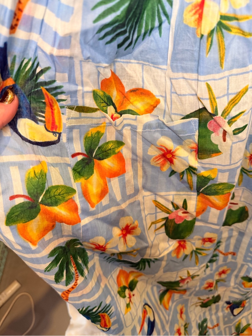 Blue Tropical Print Maxi Dress with Tie Straps - Picture 3 of 9